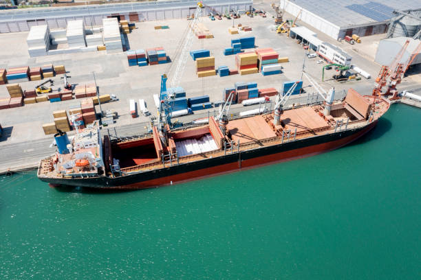 Aerial view of sea transportation of cargo ship, Samsun city